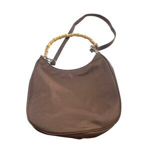 Vintage Avon Nylon Shoulder Bag Purse Bamboo Handle Brown